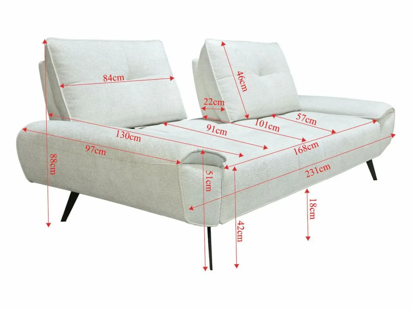 Vente-unique Sofá de 3 plazas de tela texturizada con respaldo ajustable avanzado y retráctil KELOPA Gris Online