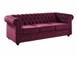 Vente-unique Sofá de 3 plazas de terciopelo color ciruela CHESTERFIELD Granate Hot