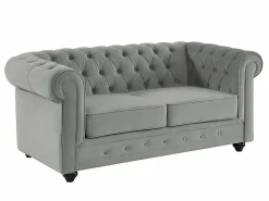 Vente-unique Sofá de 2 plazas de terciopelo CHESTERFIELD Gris claro Clearance
