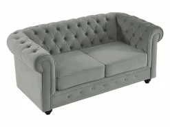Vente-unique Sofá de 2 plazas de terciopelo CHESTERFIELD Gris claro Clearance