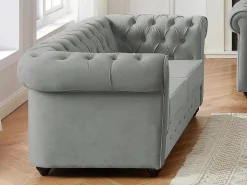 Vente-unique Sofá de 2 plazas de terciopelo CHESTERFIELD Gris claro Clearance