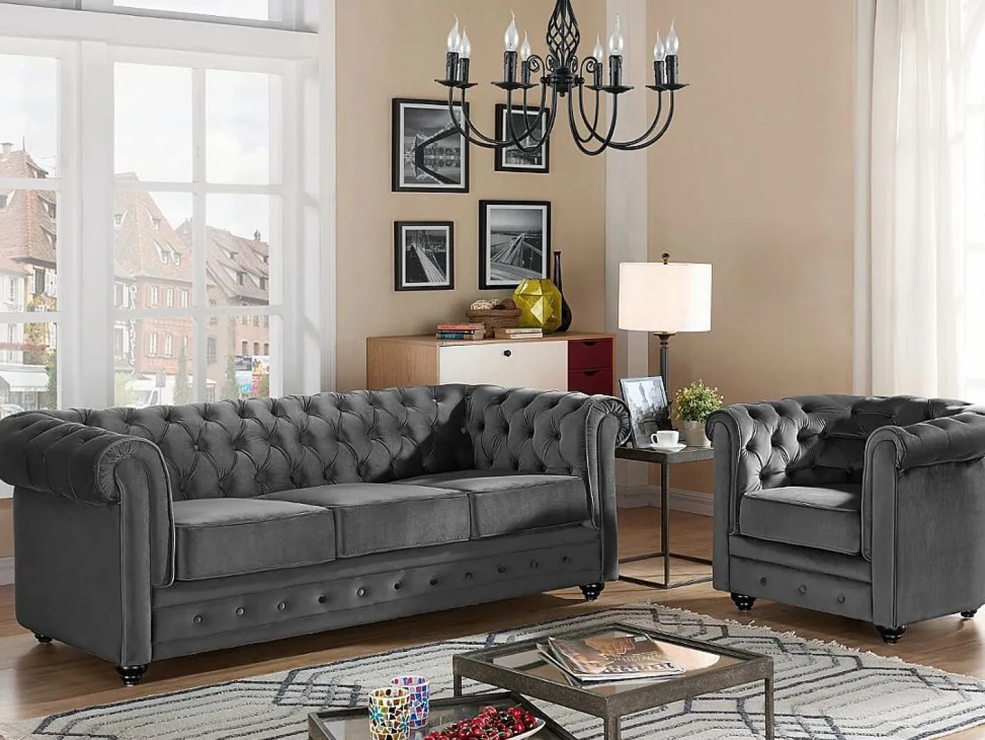 Sofá de 2 plazas de terciopelo con botones de efecto cristal CHESTERFIELD^Vente-unique Hot