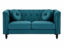Vente-unique Sofá de 2 plazas de terciopelo verde azulado . Sofá capitoné con 2 cojines decorativos adicionales. Medidas: Ancho 190 x Prof. 77 x Alt. 79 cm. TURNER Azul verdoso Best