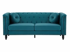Sofá de 3 plazas de terciopelo verde azulado . Sofá capitoné con 2 cojines decorativos adicionales. Medidas: Ancho 190 x Prof. 77 x Alt. 79 cm. TURNER^Vente-unique Online