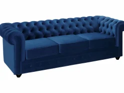 Vente-unique Conjunto Sofás|Sofá de 3+2 plazas de terciopelo Azul real CHESTERFIELD