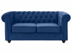 Vente-unique Conjunto Sofás|Sofá de 3+2 plazas de terciopelo Azul real CHESTERFIELD