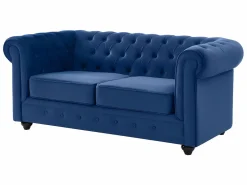 Vente-unique Conjunto Sofás|Sofá de 3+2 plazas de terciopelo Azul real CHESTERFIELD