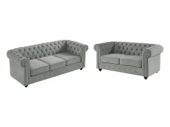 Vente-unique Sofá de 3+2 plazas de terciopelo CHESTERFIELD Gris claro Clearance