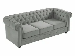 Vente-unique Sofá de 3+2 plazas de terciopelo CHESTERFIELD Gris claro Clearance