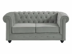 Vente-unique Sofá de 3+2 plazas de terciopelo CHESTERFIELD Gris claro Clearance