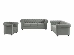 Vente-unique Conjunto Sofá Y Sillón|Sofá de 3+2+1 plazas de terciopelo CHESTERFIELD