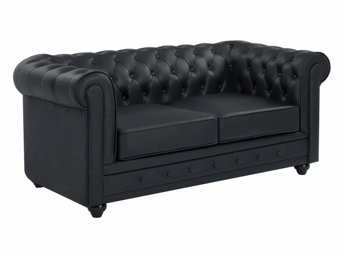 Vente-unique Sofá de 2 plazas en cuero de búfalo CHESTERFIELD Negro Clearance