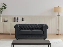 Vente-unique Sofá de 2 plazas en cuero de búfalo CHESTERFIELD Negro Clearance