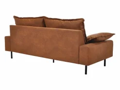 Miliboo Sofá Vintage|Sofá De Piel|Sofá de 3 plazas en piel con aspecto envejecido marrón coñac y metal negro DORY