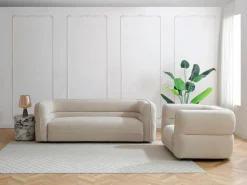 Vente-unique Sofá de 3 plazas en tejido chenilla producto eco-responsable TALIENA Beige Discount