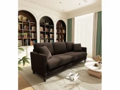 Sofá de 3 plazas en terciopelo de Teddy, gran comodidad de sofá derecho en madera maciza, envejecimiento con reposabrazos, 210 x 79 x 89 cm - marrón^DripeX Clearance