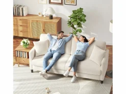 DripeX Sofá de 3 plazas en terciopelo de Teddy, sofá de confort correcta en madera sólida, loveseat con reposabrazos, 193x79x89cm, , Beige New