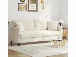 DripeX Sofá de 3 plazas en terciopelo de Teddy, sofá de confort correcta en madera sólida, loveseat con reposabrazos, 193x79x89cm, , Beige New