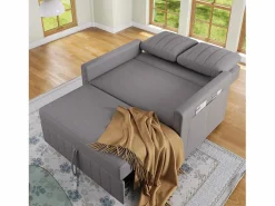 Sofá de 2 plazas extraíble - Sofá relax con bolsillos laterales y 2 cojines - Lino Gris Discount