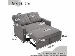 Sofá de 2 plazas extraíble - Sofá relax con bolsillos laterales y 2 cojines - Lino Gris Discount
