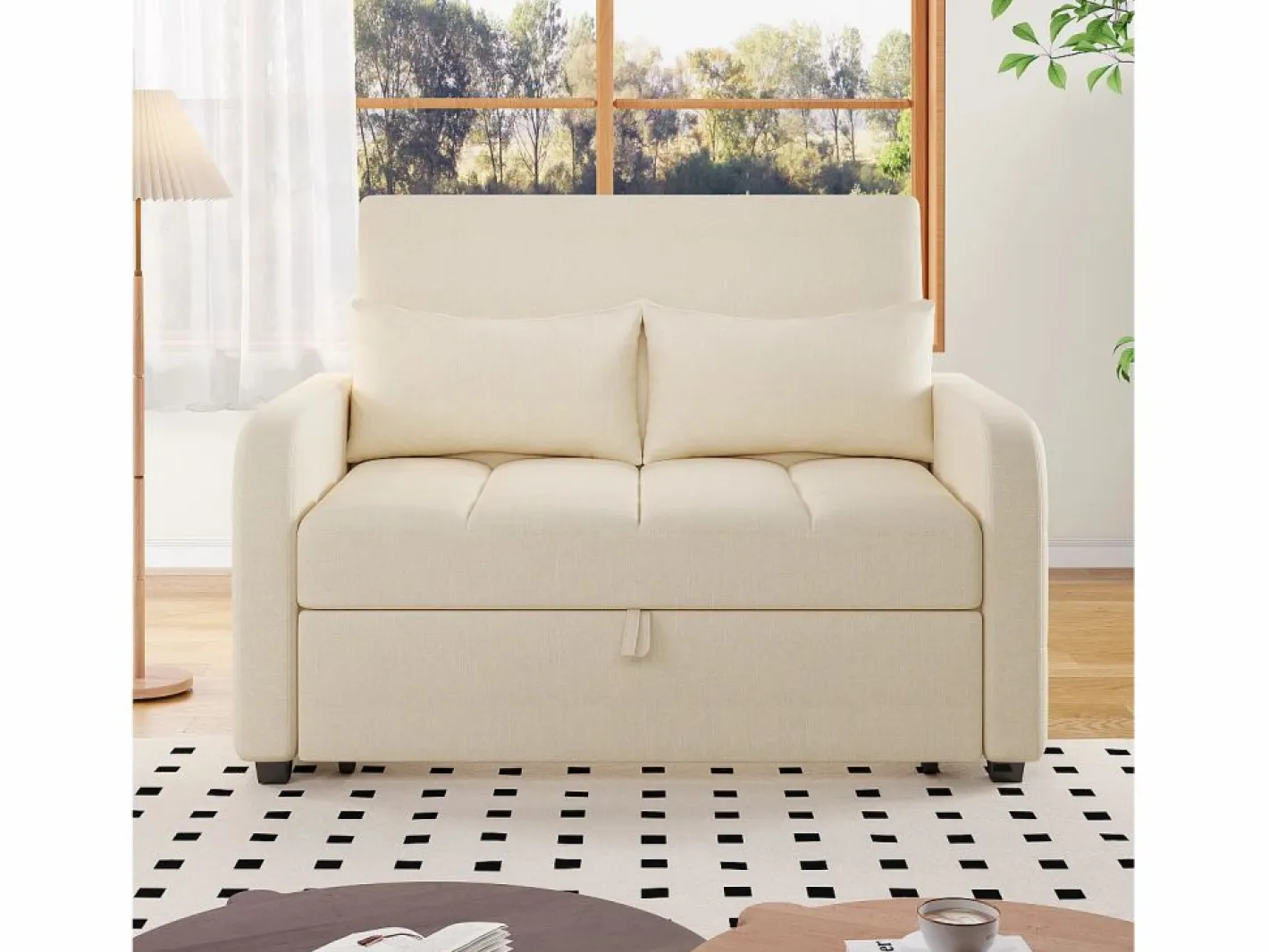 Sofá Relax|Sofá de 2 plazas extraíble - Sofá relax con respaldo regulable y 2 cojines - Lino