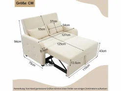 Sofá Relax|Sofá de 2 plazas extraíble - Sofá relax con respaldo regulable y 2 cojines - Lino
