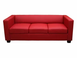 MCW Sofá de 3 plazas Lille, Cuero sintético, Rojo Discount