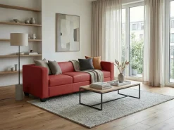 MCW Sofá de 3 plazas Lille, Cuero sintético, Rojo Discount