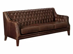 LINEA SOFA Sofá de 3 plazas piel envejecida COLBERT - Color marrón Marru00f3n chocolate