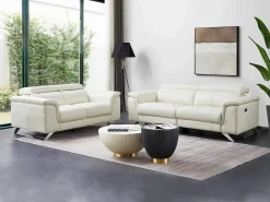 Vente-unique Conjunto Sofás|Sofá de 3 plazas reclinable eléctrico y 2 plazas de piel de becerro BREYT II