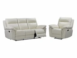 Vente-unique Sofá de 3+1 plazas relax de piel de búfalo PAKITA Marfil Hot