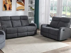 Vente-unique Sofá de 3+2 plazas relax de tela estilo contemporáneo EVELYN Gris Clearance
