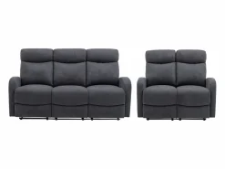 Vente-unique Sofá de 3+2 plazas relax de tela estilo contemporáneo EVELYN Gris Clearance