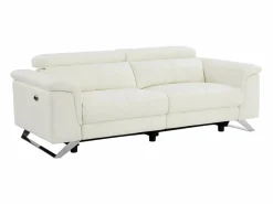 Vente-unique Sofá de 3 plazas relax eléctrico de piel de becerro con reposacabezas BREYT II Blanco New