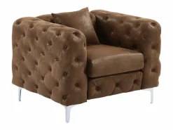 Vente-unique Conjunto Sofá Y Sillón|Sofá de 3 plazas, sillón y cheslón chéster de microfibra con aspecto de cuero envejecido EDWINA