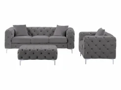 Vente-unique Sofá de 3 plazas, sillón y puf chéster de terciopelo antracita EDWINA Gris antracita New