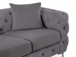 Vente-unique Sofá de 3 plazas, sillón y puf chéster de terciopelo antracita EDWINA Gris antracita New