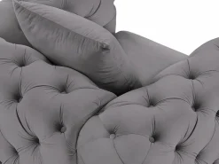 Vente-unique Sofá de 3 plazas, sillón y puf chéster de terciopelo antracita EDWINA Gris antracita New