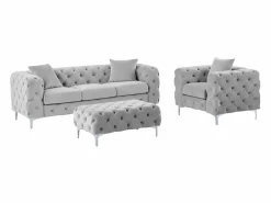 Sofá de 3 plazas, sillón y puf chéster de terciopelo EDWINA^Vente-unique Online