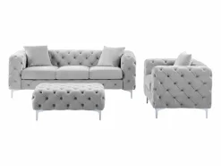 Sofá de 3 plazas, sillón y puf chéster de terciopelo EDWINA^Vente-unique Online