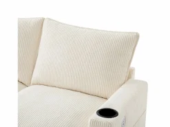 OKWISH Sofá de 4 plazas, sofá esquinero con espacio de almacenamiento, portavasos y puerto USB - Pana Beige Discount