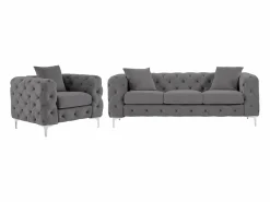 Vente-unique Sofá de 3 plazas y sillón de terciopelo antracita y patas de metal EDWINA Gris antracita Best