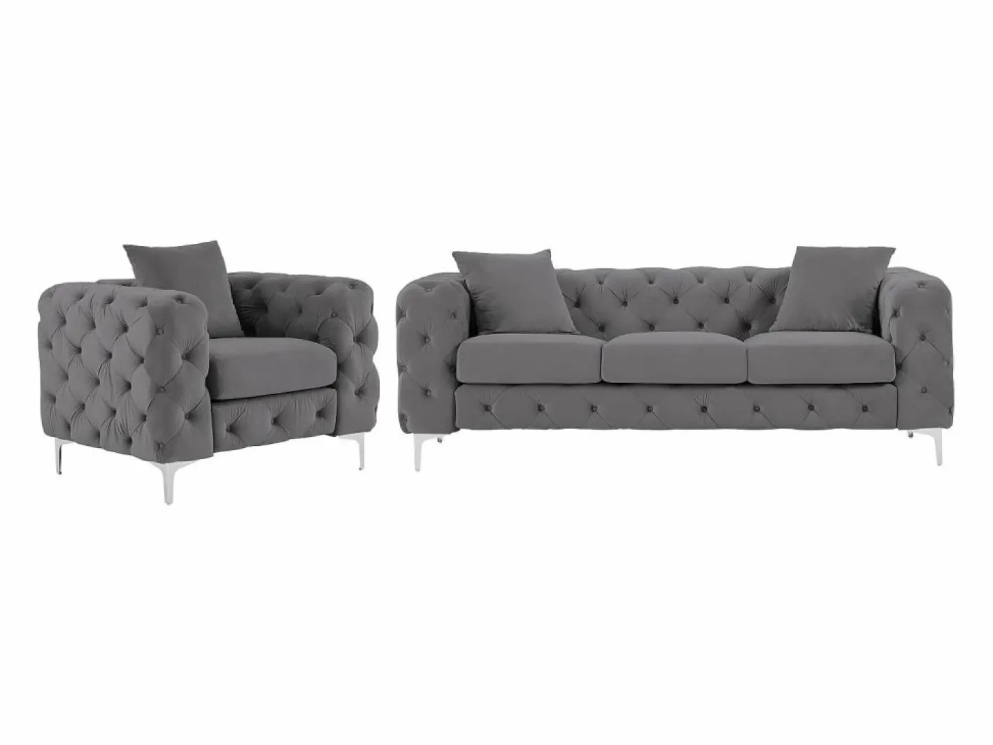 Vente-unique Sofá de 3 plazas y sillón de terciopelo antracita y patas de metal EDWINA Gris antracita Best