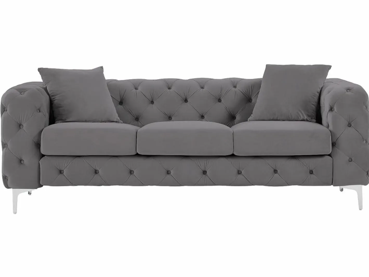 Vente-unique Sofá de 3 plazas y sillón de terciopelo antracita y patas de metal EDWINA Gris antracita Best