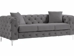 Vente-unique Sofá de 3 plazas y sillón de terciopelo antracita y patas de metal EDWINA Gris antracita Best
