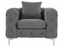 Vente-unique Sofá de 3 plazas y sillón de terciopelo antracita y patas de metal EDWINA Gris antracita Best