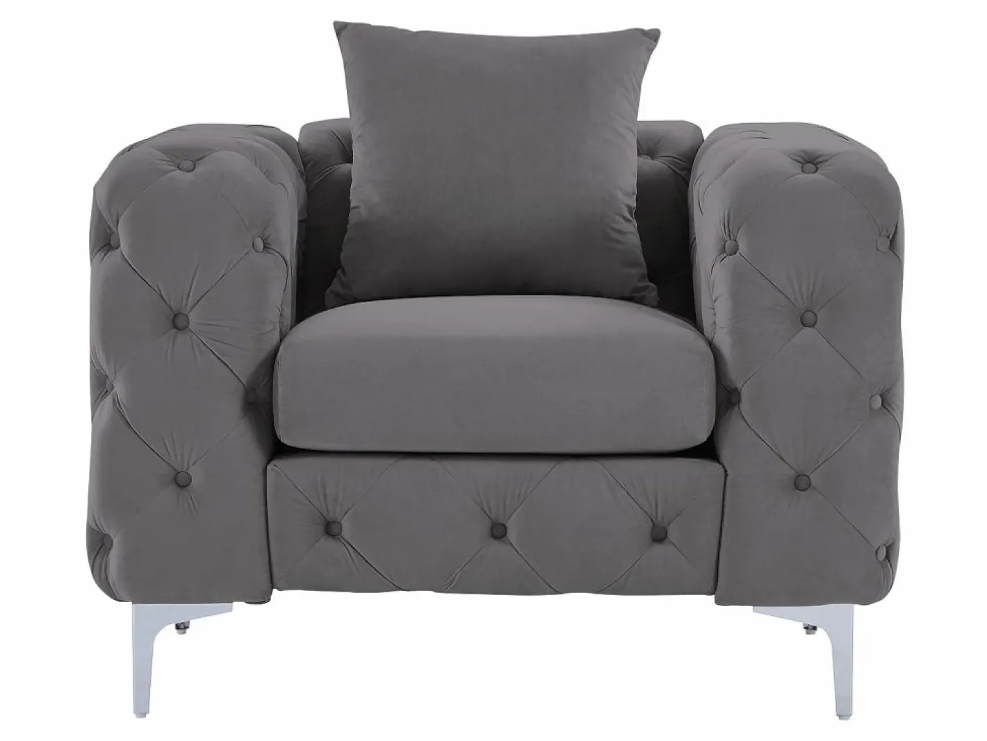 Vente-unique Sofá de 3 plazas y sillón de terciopelo antracita y patas de metal EDWINA Gris antracita Best