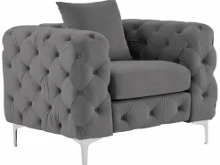 Vente-unique Sofá de 3 plazas y sillón de terciopelo antracita y patas de metal EDWINA Gris antracita Best