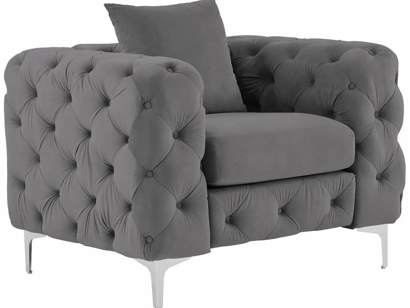 Vente-unique Sofá de 3 plazas y sillón de terciopelo antracita y patas de metal EDWINA Gris antracita Best