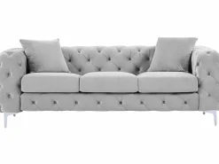 Vente-unique Sofá de 3 plazas y sillón de terciopelo y patas de metal EDWINA Gris claro
